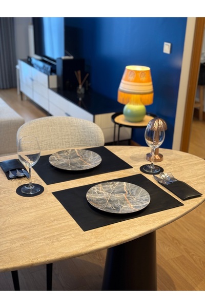 coaksco Black Rectangular American Dinnerware Set for 2 People (Dinner Plate-Placemat-Fork Rest)