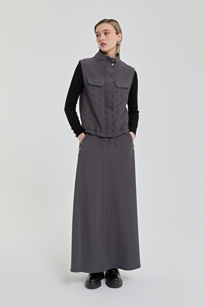 Nihan Örme Etek Yelek Takım Füme