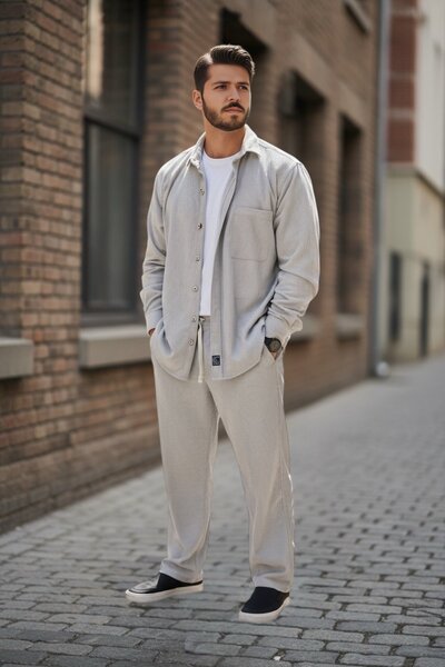 BİRBEYSTORE Lower Upper Set Velvet Men's Tracksuit Set Shirt Elastic Waist Lower Tracksuit Comfortable Fit