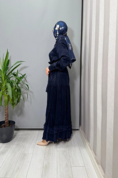 MissWhence Jacquard Cupro Dress Navy Blue 38809