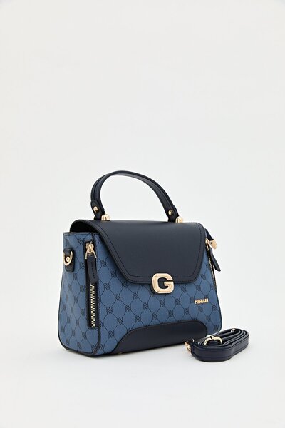 Nihan Monogram Kapaklı Çapraz Askılı Çanta Lacivert