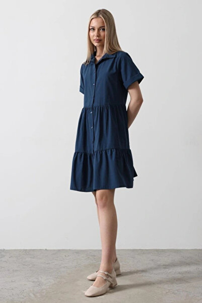 GENCULUS Short Sleeve Buttoned Dress Indigo