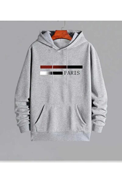 Lerix mod LERIXMOD- A-GRAY FEMEI BĂRBAȚI hanorac cu imprimeu Paris, buzunar c...