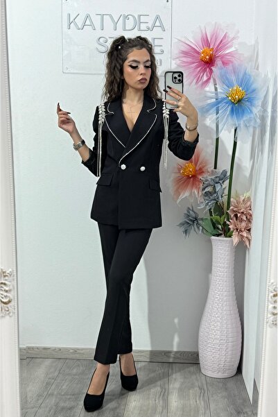 KATYDEA STORE Elegant black suit with epaulettes ANDREEA