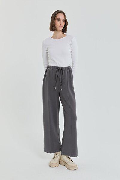 Nihan Beli Lastikli Örme Bol Pantolon Antrasit