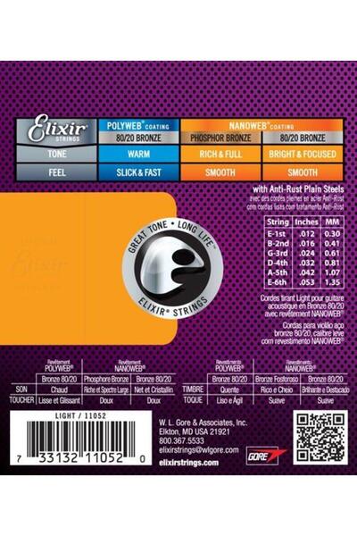 Elixir Χορδές ακουστικής κιθάρας Nanoweb Light