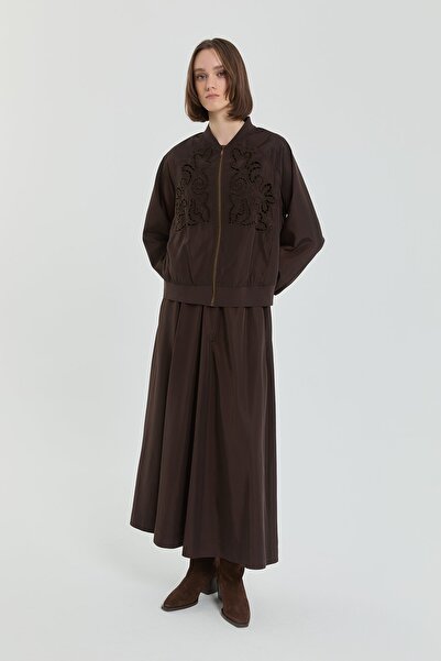 Nihan Paraşüt Kumaş Etek Ceket Takım Kahve