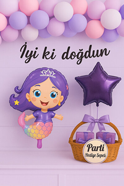 parti hediye sepeti Mor Deniz Kızı Doğum Günü Süs Seti | İyi Ki Doğdun Yazılı...