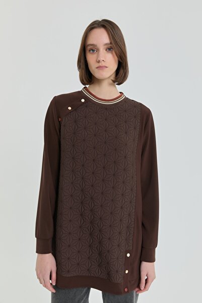 Nihan İnce Kapitone Ribanalı Sweat Kahve