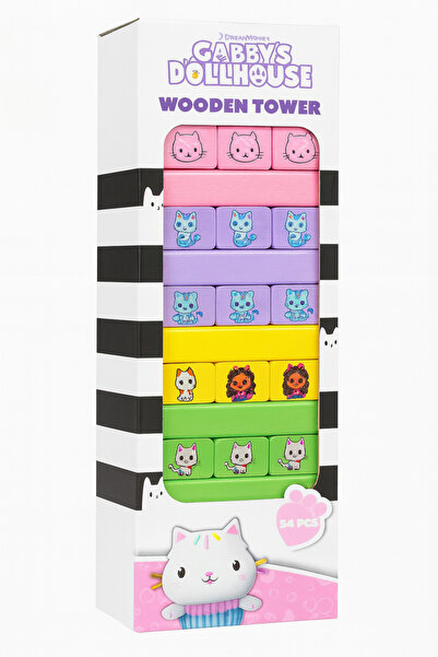 Gabby's Dollhouse Gabby's Dollhouse Wooden Tower – Wooden Game 54 Colorful Pieces, Stability and 3+ Years