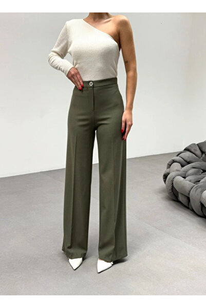 GENCULUS 230 Gr Poly Viscose Lycra Metal Button Palazzo Trousers