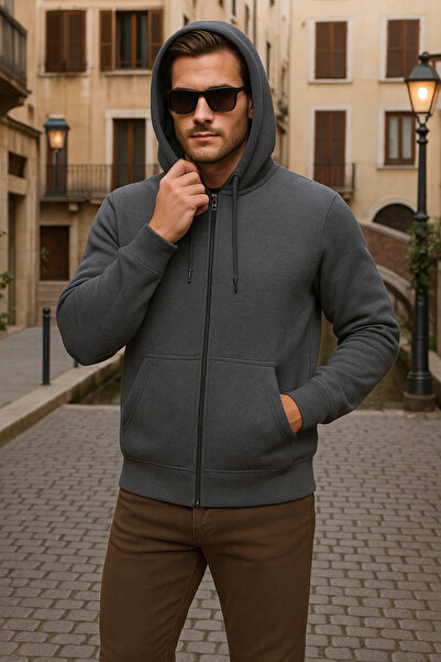 DAMGA JEANS سترة شتوية للرجال من نوع كابسون باللون الأنثراسيت بسحاب قصة فضفاضة