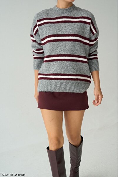 CADDELAMODA Women's Colorful Striped Oversized Soft Sweater