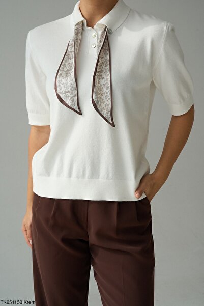 CADDELAMODA Women's Scarf Polo Neck Knitwear