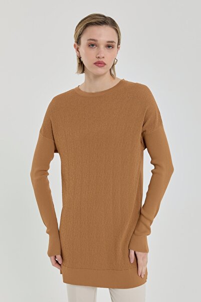 Nihan Ağaç Kabuğu Rayon Triko Tunik Hardal