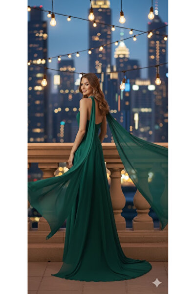 Zeyn KADIN ABİYE STRAPLEZ DRAPELİ ŞİFON UZUN ELBİSE