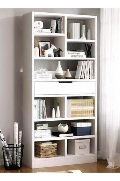 Raffine Modern Multi-Tier Vertical Bookshelf with Drawer, 50x20x180 cm
