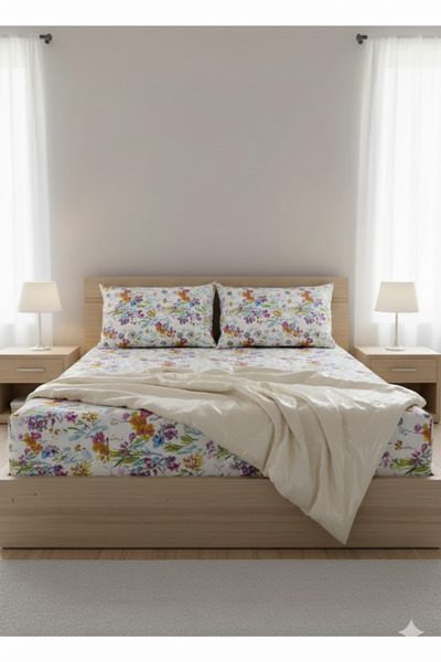 Home طقم ملاءات سرير مزدوجة مرنة كبيرة الحجم (مع غطاءين للوسادة)