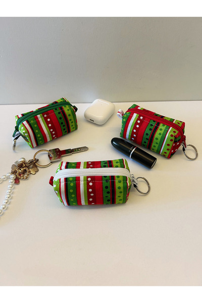 Ays Quilt Yılbaşı Temalı Çok Amaçlı Anahtarlık Çanta Charm - AirPods Kılıfı - Mini Ruj Ve Bozuk Para Çantası