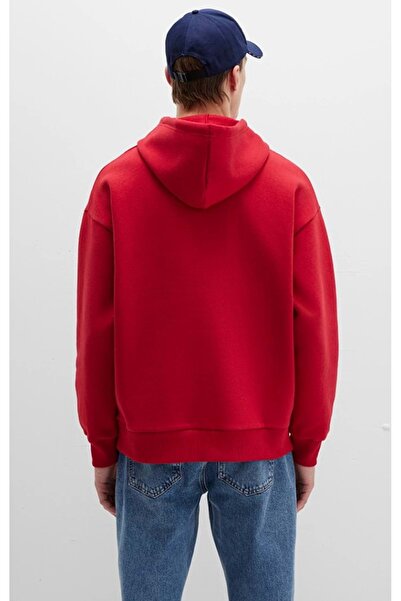 Mavi 067149 Logo Printed Men's Hooded Sweatshirt Red