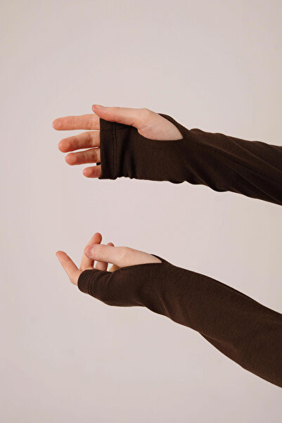 GENCULUS Square Collar Blouse and Slit Detailed Skirt Double Brown Set