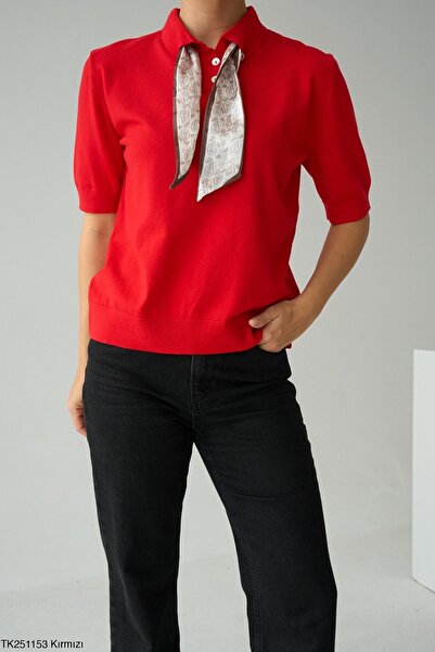 CADDELAMODA Women's Scarf Polo Neck Knitwear