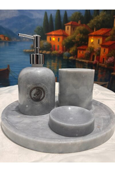 Home Premium Gray Marble Bathroom Set – Soap Dish + Toothbrush Holder + Solid...