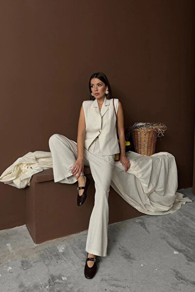 GENCULUS Beige Linen Vest Pants Set