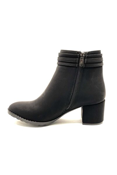 Kocamanlar Ayakkabı Feles side buckle classic heeled women's boots black