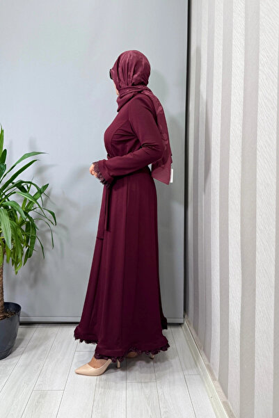 MissWhence Guipure Detailed Dress Burgundy 38823