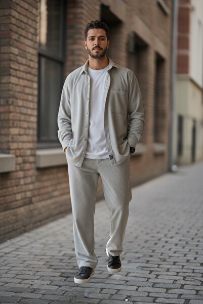 BİRBEYSTORE Lower Upper Set Velvet Men's Tracksuit Set Shirt Elastic Waist Lower Tracksuit Comfortable Fit