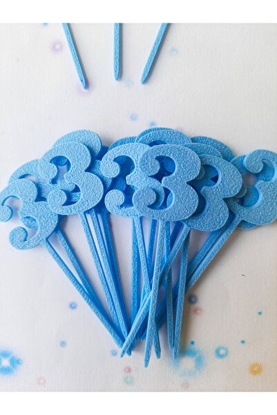 Atolye Doruk 20 Pcs Blue Number 3 Cupcake Picks - Baby Boy 3 Years Old Birthday Cake Decoration Supplies