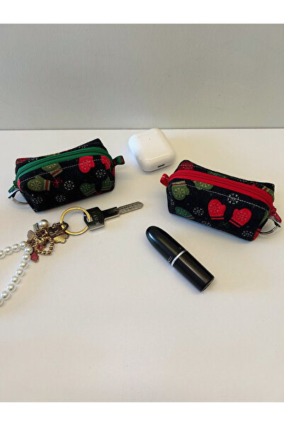 Ays Quilt Yılbaşı Temalı Çok Amaçlı Anahtarlık Çanta Charm - AirPods Kılıfı - Mini Ruj Ve Bozuk Para Çantası
