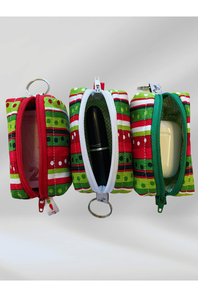 Ays Quilt Yılbaşı Temalı Çok Amaçlı Anahtarlık Çanta Charm - AirPods Kılıfı - Mini Ruj Ve Bozuk Para Çantası