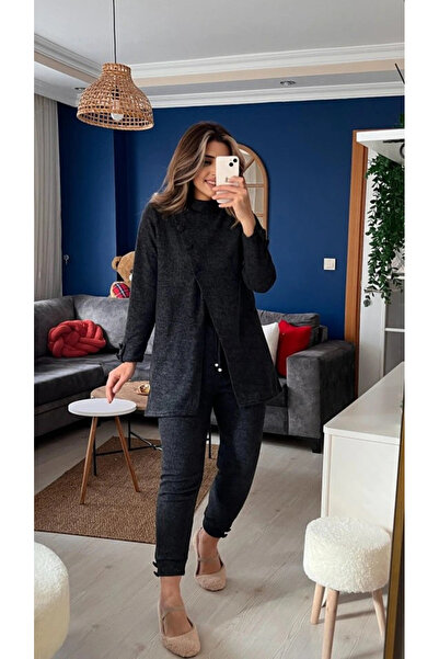 GENCULUS    Women's Long Sleeve Turtleneck Front Buttoned Blouse and Trousers Yumoş Double Set