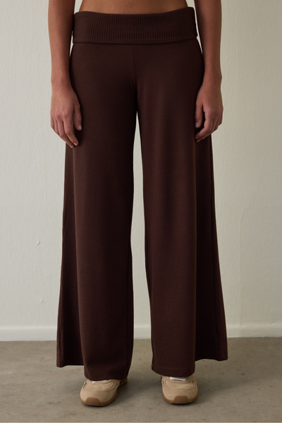 Penti Brown Wide-Leg Folded High-Waisted Pants