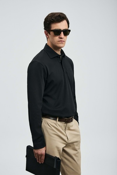 Kocamanlar Ayakkabı Lufian 112040044 Rocky Smart Polo T-Shirt Men's Sweatshirt Black