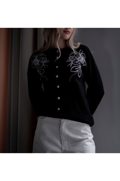 Lavanta Tekstil Beaded Embroidered Pearl Button Cardigan