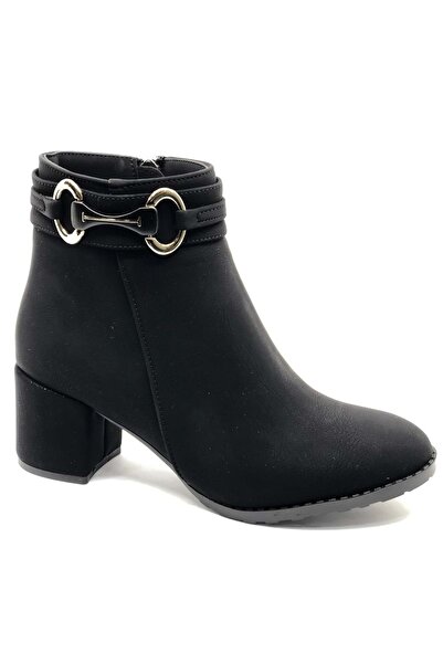 Kocamanlar Ayakkabı Feles side buckle classic heeled women's boots black