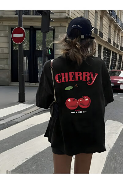 Printiva Unisex Oversize T-SHIRT με στάμπα Cherry Cherry, βαμβακερό, με κοντό...