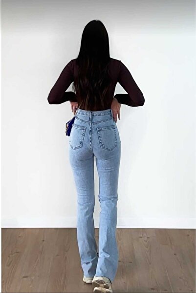 DRC trend Eliza 90's Stretch Fabric Casual Women's Open Snow Inside Slit Super High Waist Wide Leg Denim Jeans