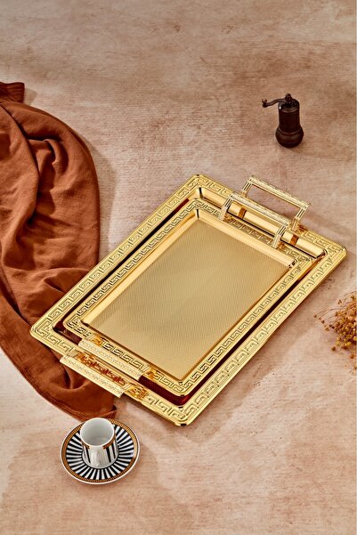 shop Özel Lüx Kare Paslanmaz Çelik Gold Tepsi (Büyük Boy)