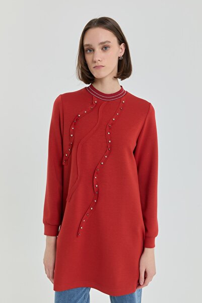 Nihan Taş Detaylı Ribanalı Örme Tunik Kiremit