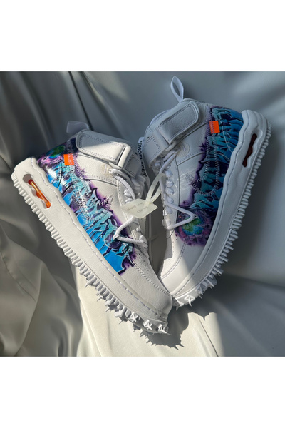 OFF WHITE Air Force 1 Mid x Off-White Grafitti White Blue DR0500-100 Sports Shoes