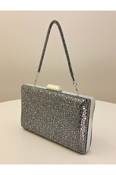 Biçanta Platinum Crystal Stone Chain Handle Women's Evening Dress Bag Wedding Engagement Graduation