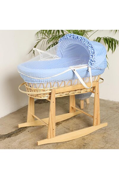 Mini Baby Moses Basket Baby Bed Beige with Wooden Rocking Side Stand