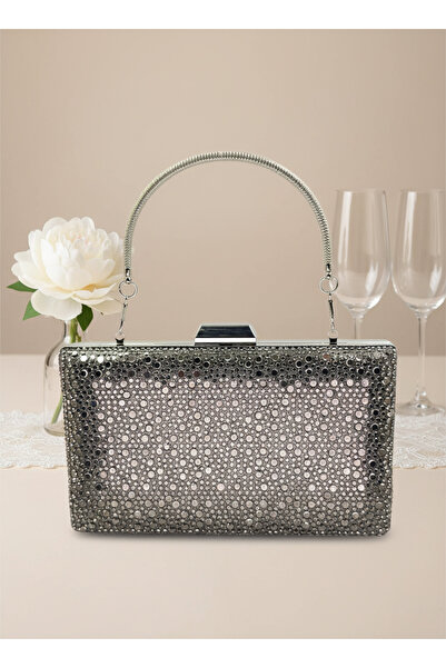 Biçanta Platinum Crystal Stone Chain Handle Women's Evening Dress Bag Wedding Engagement Graduation