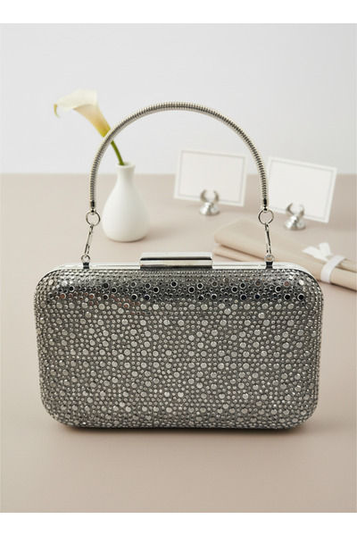 Biçanta Platinum Color Crystal Stone Women's Evening Dress Bag Wedding Engagement Graduation