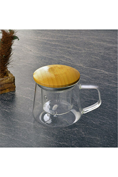 Tohana Bambu Kapaklı Cam Süzgeçli Kupa 350 ml