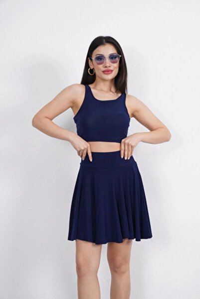 GENCULUS Endy Fabric Crew Neck Crop Shorts Skirt Two-Piece Set Acivert